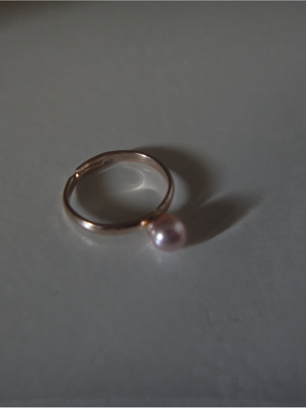 Delicate Rose Gold Ring with Pale Pink Pearl Accent